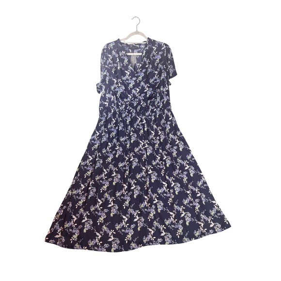 Lane Bryant Dresses & Skirts - Lane Bryant Floral Midi Dress Womens 16 Navy Blue Short Sleeve Ruffle V-Neck